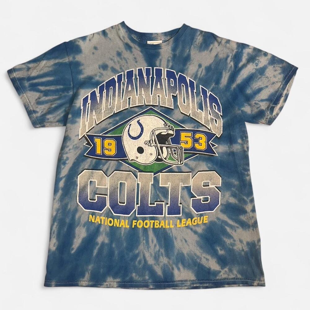 47 Brand Indianapolis Colts Tie Dye T Shirt Mens M NFL Football Retro 1953 Blue